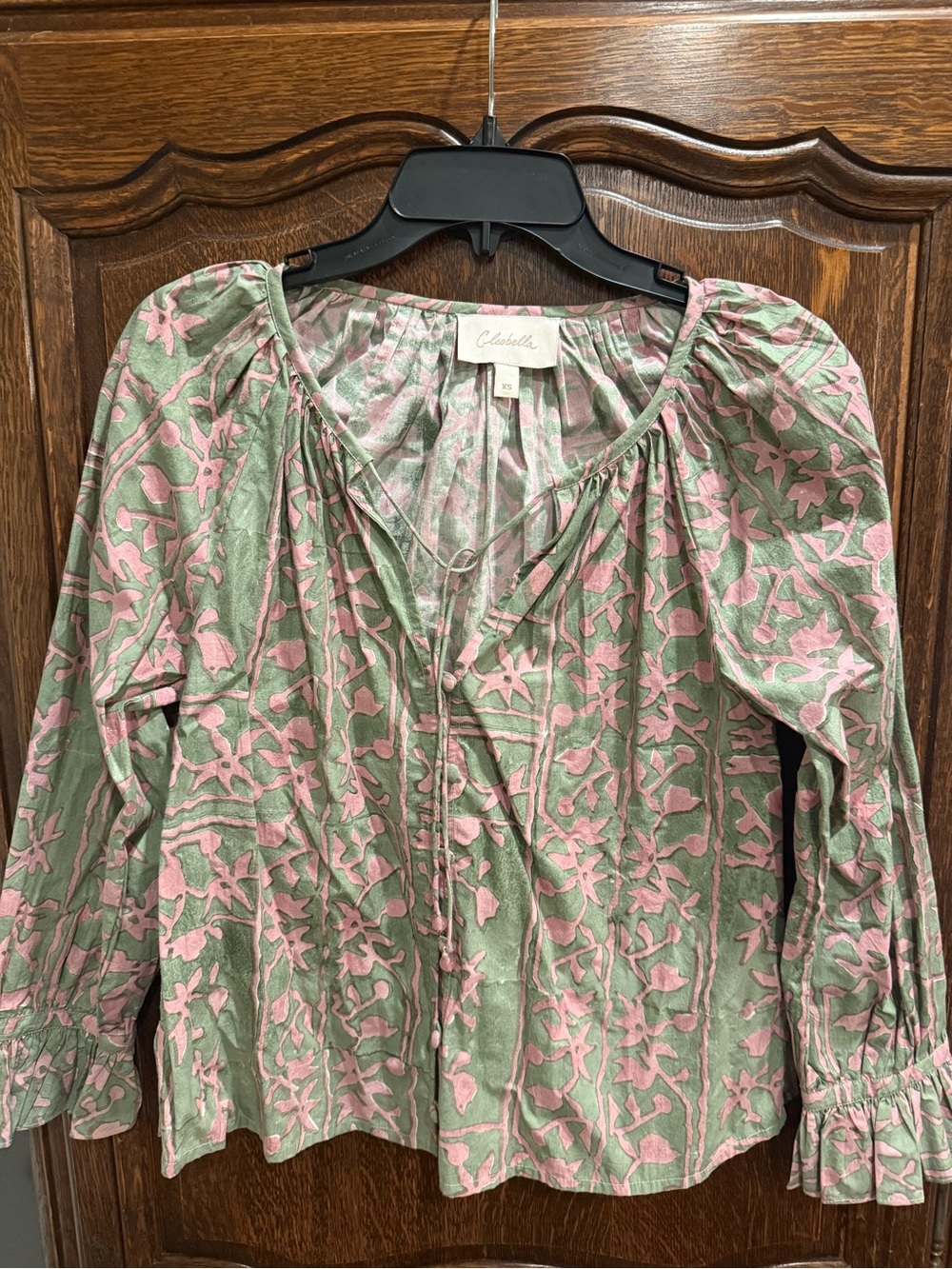 Colonels Pink & Sage Floral Peasant Blouse
